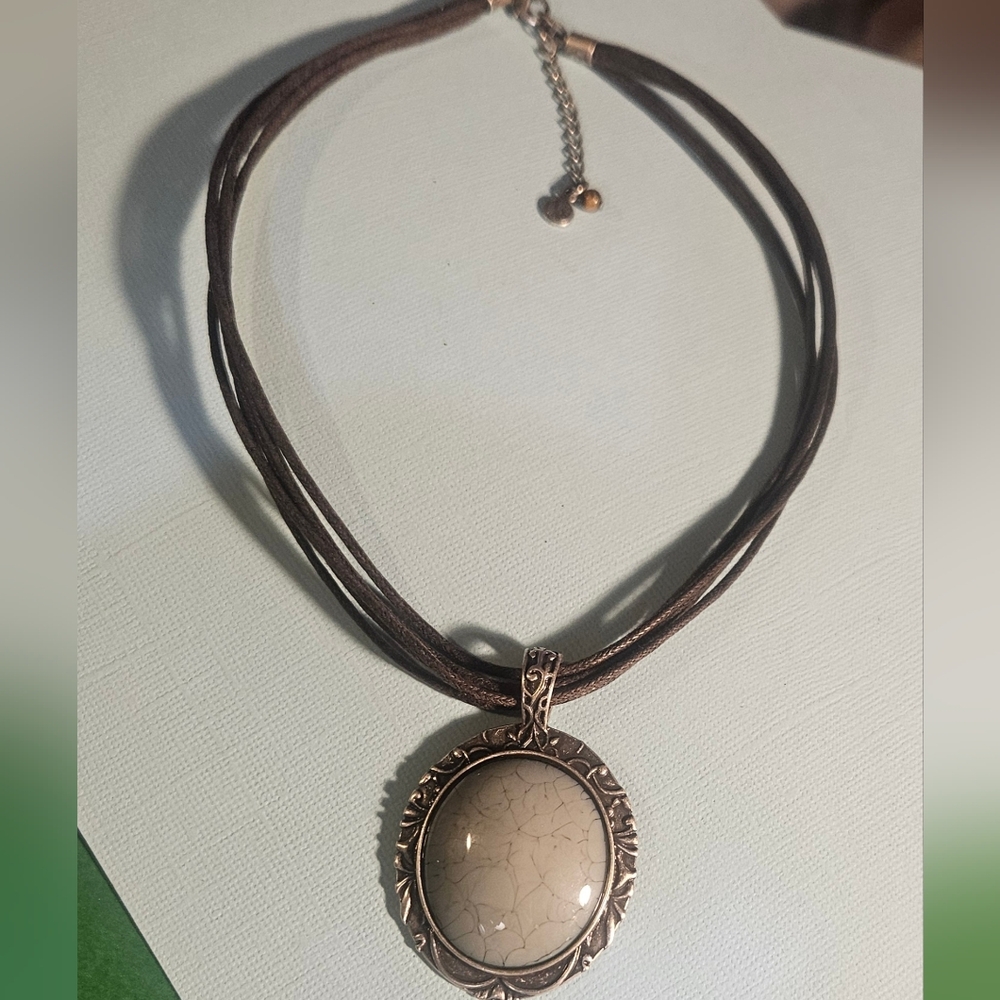 Vintage Double Sided Bohemian Pendant Necklace 16 w/2" Ext.